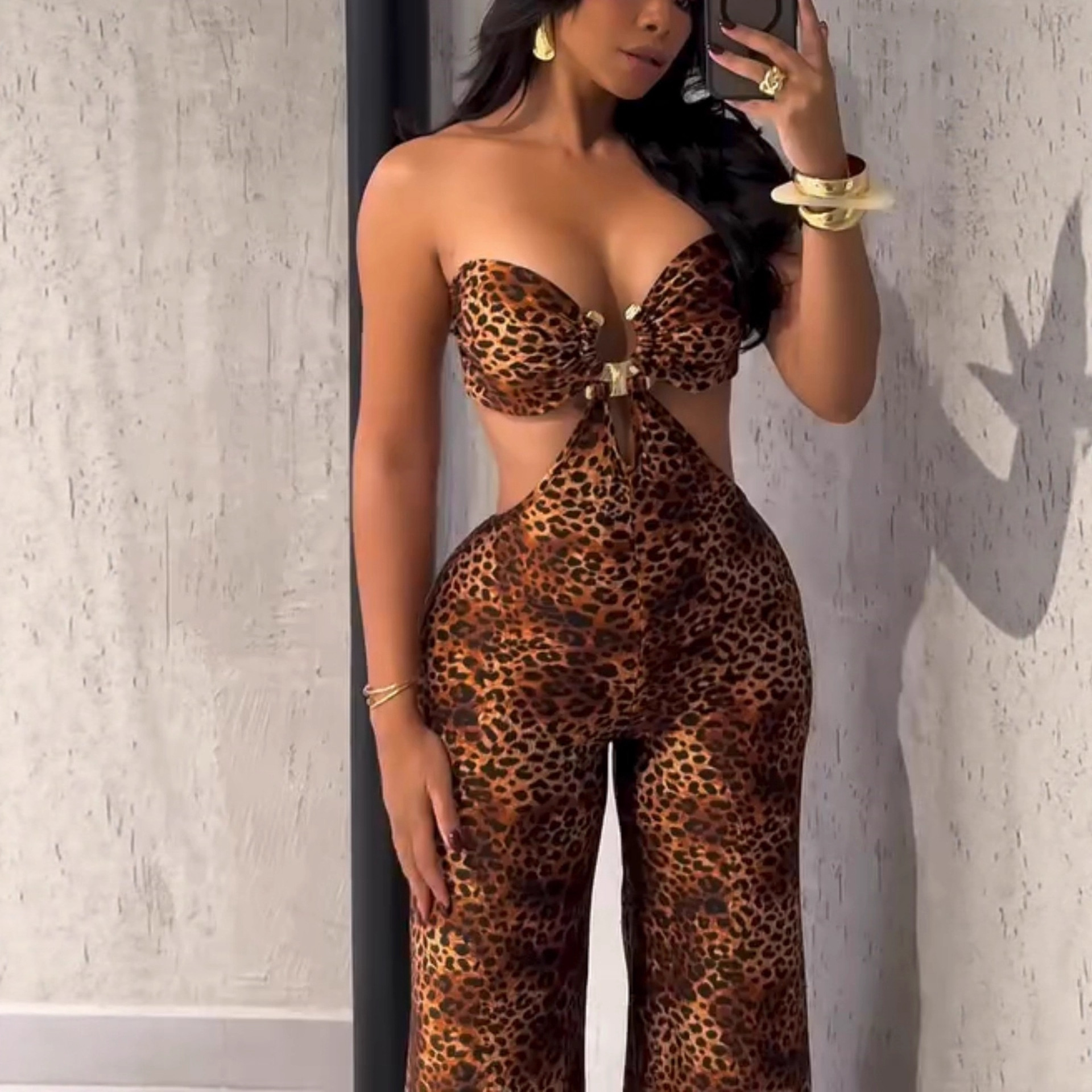 New Arrival Women Fashion Sexy Y2K Spice Girl Leopard Wrap Bust Jumpsuit Dress Sleeveless Outwear Bodycon Club Wear_ecoleips.com