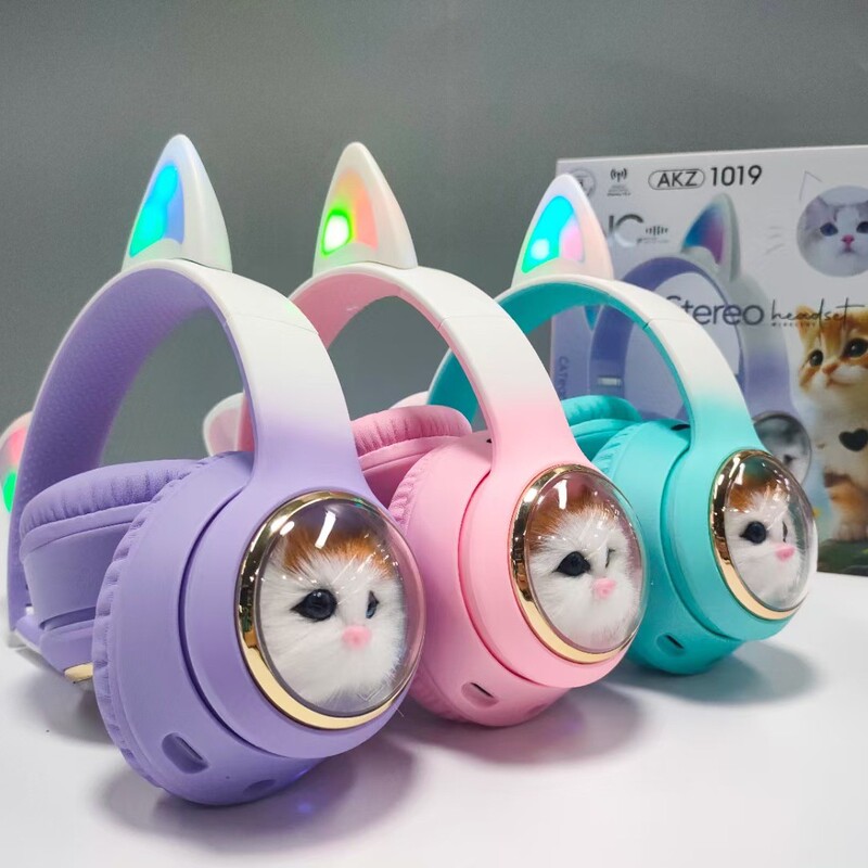 New Cartoon Luminous Cat Ears Space Capsule Headset ANC Bluetooth Headset Subwoofer Game Wireless Headset