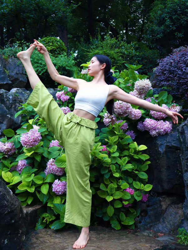 森系花苞瑜伽裤纯棉夏薄款阔腿裤女文艺纯色宽松休闲显瘦直筒5色|undefined