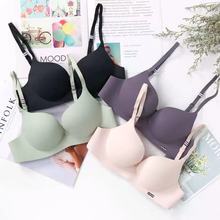 French Simple British Ice Silk One-piece Non-marking Ringless Bra Women's Thick Cup Small Chest Push-up Underwear