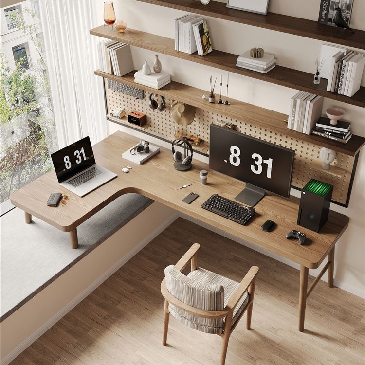 Solid Wood Corner Desk Bookshelf Student Home Window Sill L-Shaped Computer Desk Bay Window Wall Corner Study Desk