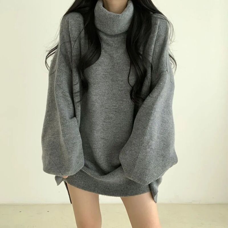 Korean Style Fashionable Knitwear, Lazy Style High Collar Bottoming Simple Knitwear, Mid-Length Autumn and Winter Warm and Slimming Look Top Korean Style Fashionable Knitwear, Lazy Style High Collar Bottoming Simple Knitwear, Mid-Length Autumn and Winter Warm and Slimming Look Top