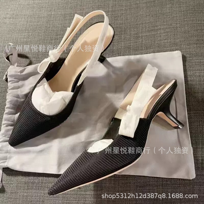 Dijia Letter Strap Sandals 2025 New Pointed Toe Cat Heel Open Back High Heel Sandals Casual Versatile Closed-Toe Shoes