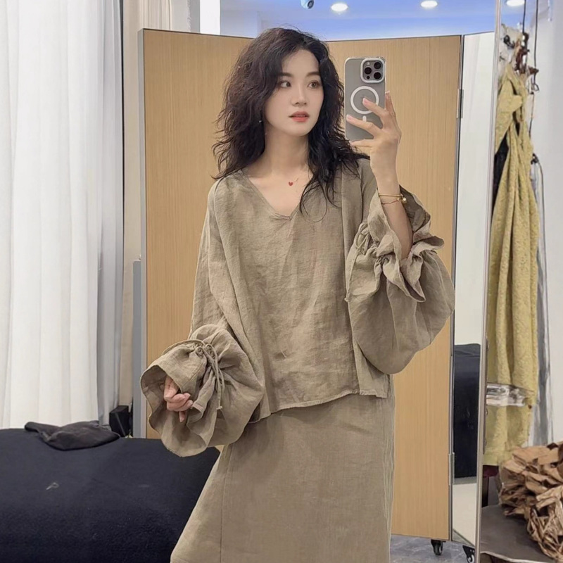 Nami Produces 2025 New Autum Casual Versatile Linen Cuff Elastic French Shirt Design Tops Nami Produces 2025 New Autum Casual Versatile Linen Cuff Elastic French Shirt Design Tops