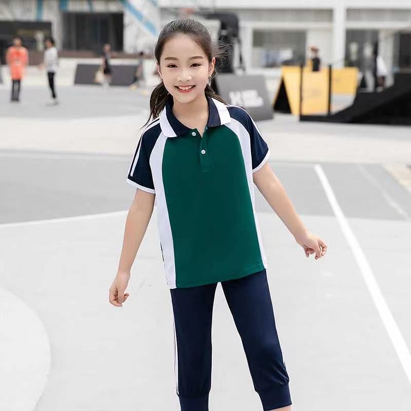 유치원 학교 옷 파란색과 흰색 교복 세트 초등학생 게임 반팔 수업 옷 어린이 1 학년 공연 옷