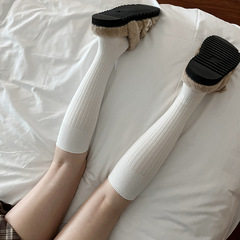 Autumn/Winter Korean-style wide striped solid color retro minimalist versatile slimming calf socks made of combed cotton mid-calf socks