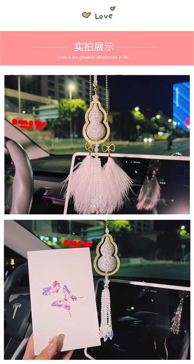 Road Guard Gourd with Diamond Light Luxury Car Pendant Car High-end Sense Car Hanging Ping An Rearview Mirror Pendant Decoration Car