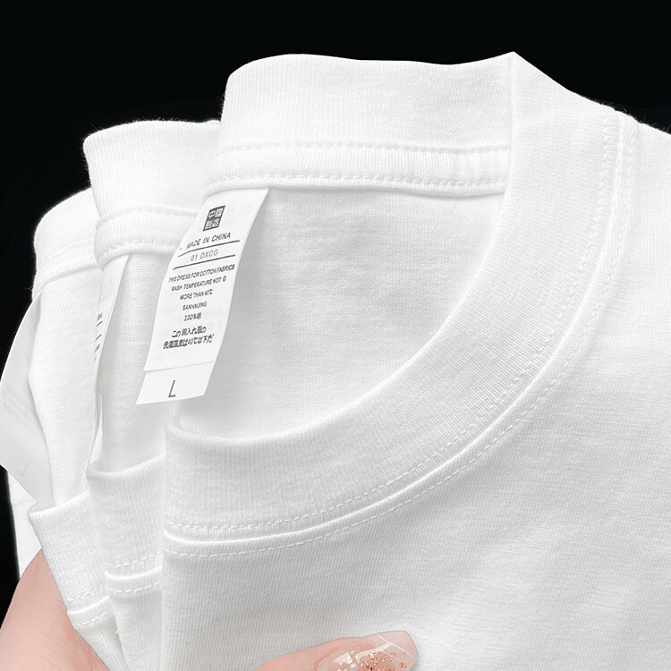 Japanese heavy 220g solid color short sleeve women's base shirt pure white T-shirt combed cotton Tee men's half sleeve inner wear wide loose summer