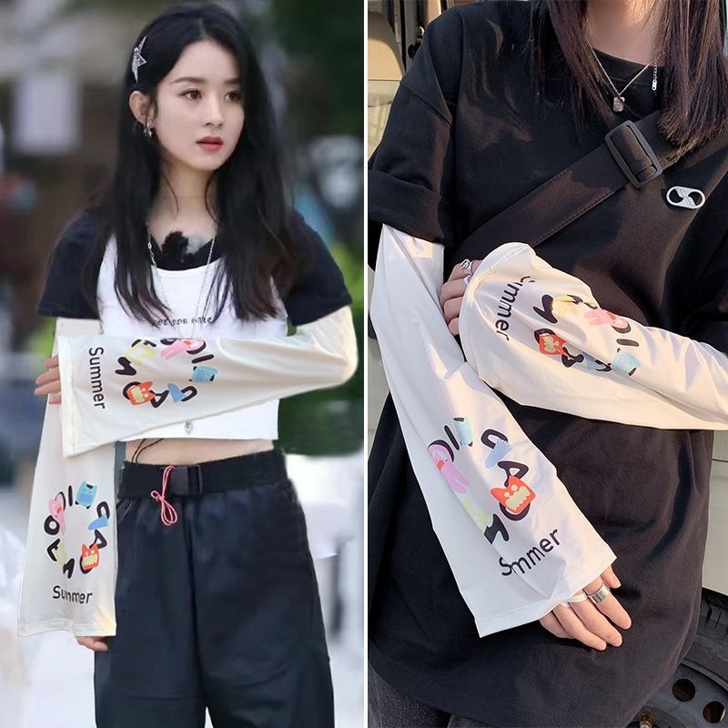 (2개) 여름 패션 느슨한 플러스 사이즈 아이스 소매 썬 스크린 소매 사이클링 썬 스크린 아이스 실크 소매 여성의 통기성 아이스 소매 도매