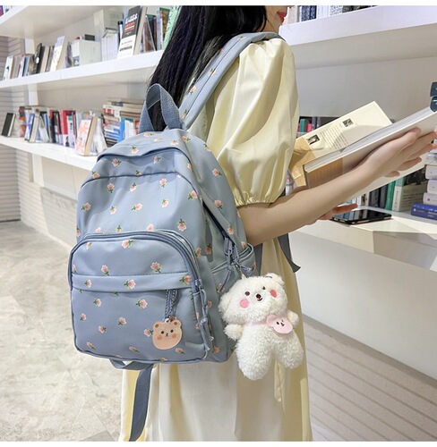  New Small Floral Backpack Campus Style Female Small Fresh Student Travel Bag Korean Version Large Capacity Backpack