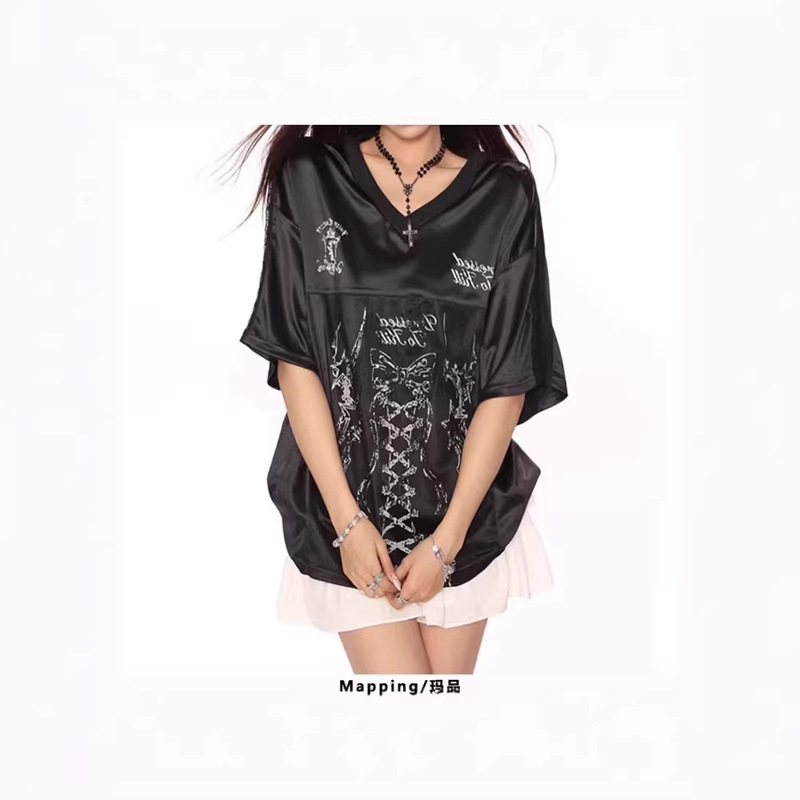 American Retro High Street V-Neck Jersey Short-Sleeved T-Shirt for Men and Women, Summer Sports Splicing Mesh Loose Casual Top Trendy American Retro High Street V-Neck Jersey Short-Sleeved T-Shirt for Men and Women, Summer Sports Splicing Mesh Loose Casual Top Trendy
