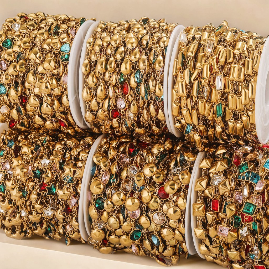 Acero inoxidable cristal cadena impermeable cadena de cristal de color joyería DIY accesorios pulsera collar chapado en oro craneal 18K