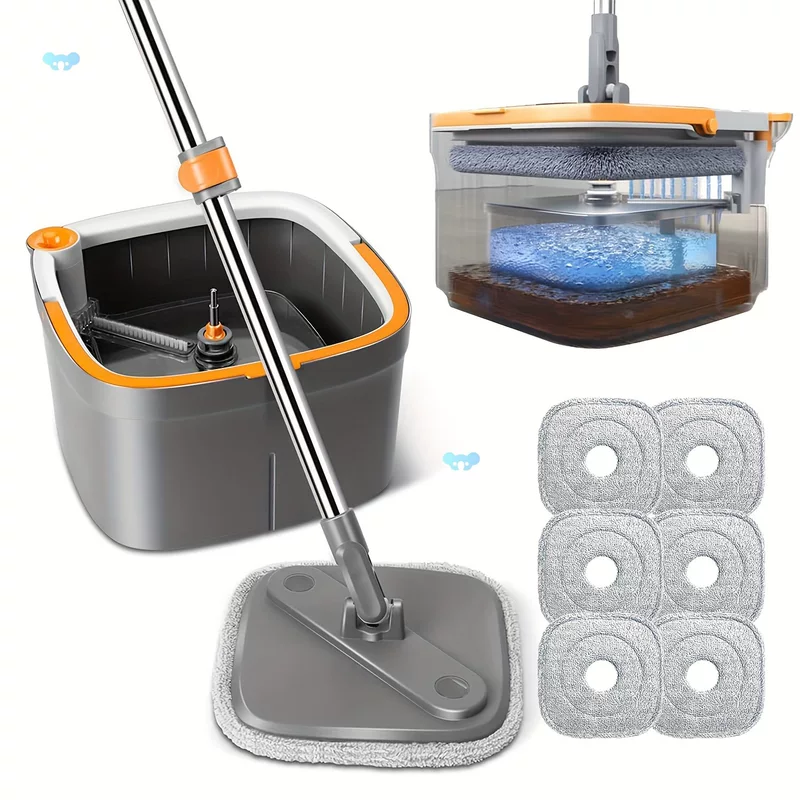 Spin Mop Bucket Set, self-separating dirty-water system, microfiber pads 6/10 pcs