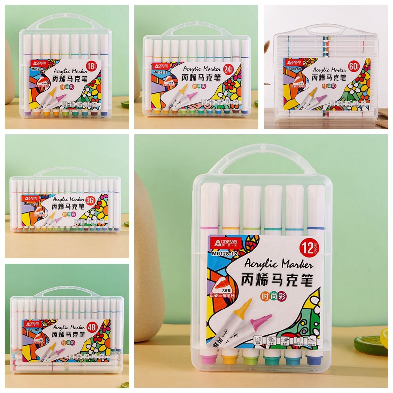 12.18.24.36.48.60 Color Pose Triangle Rod Acrylic Marker Student Children's Art Painting Coloring
