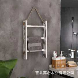 木质多层毛巾架水洗白墙上置物架浴室梯形挂墙收纳架复古美式挂架