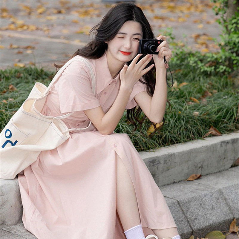 Summer new pink temperament design shirt maternity dress