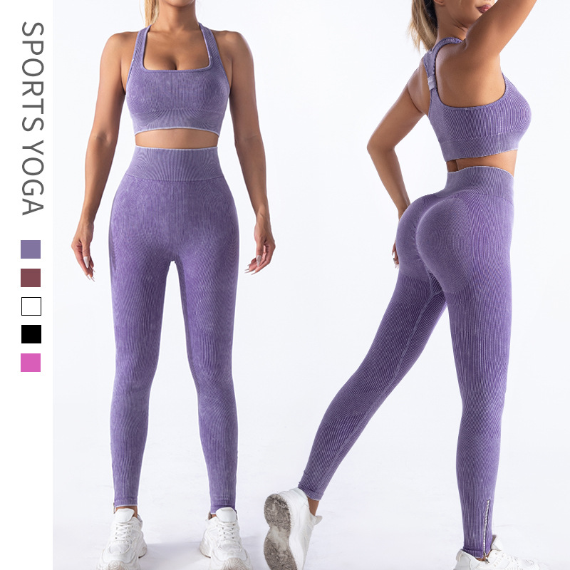 Transfronterizo Europa y América sin costuras esmerilado ropa de yoga de cuatro piezas conjunto deportivo mujer antichoque yoga sujetador de acondicionamiento físico calcetín de calcetín