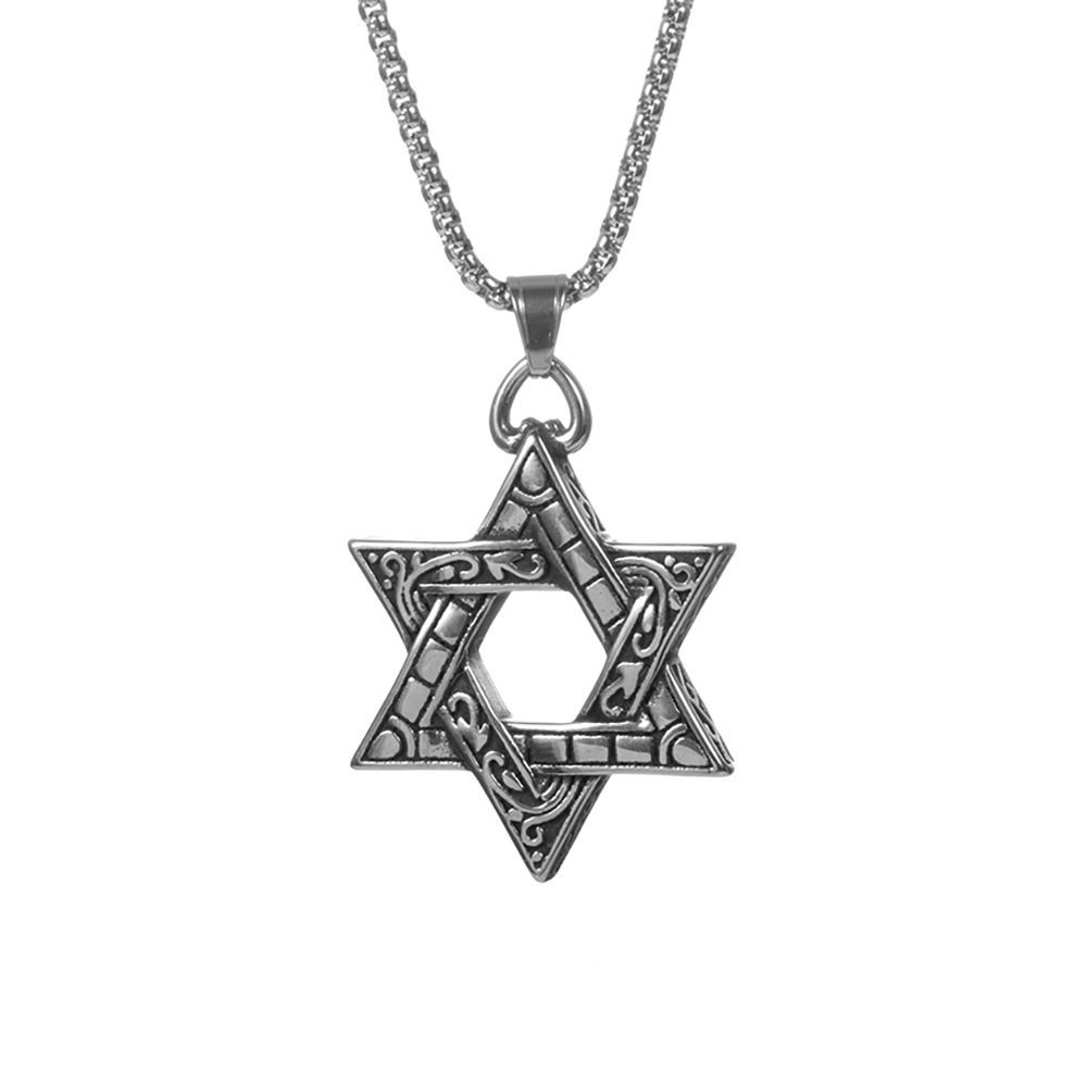 Hexagram Pendant Necklace For Men In Stainless Titanium Steel_voghion.com
