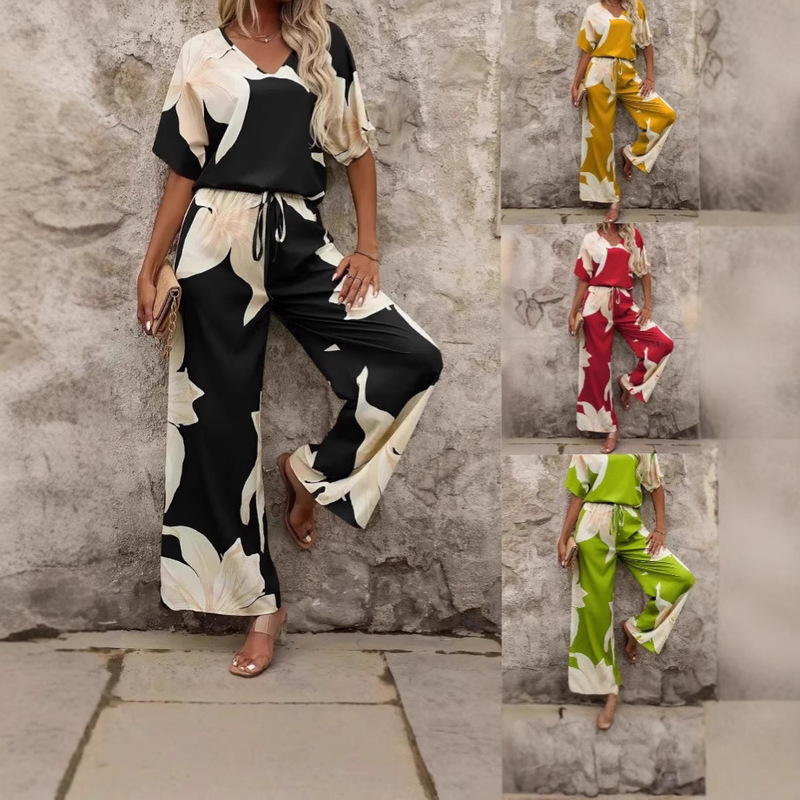 In-Stock Cross-Border Shein Hot-Selling Popular Printed Fashion Casual Suit Spring and Summer New Printed Fashion Suit for Women