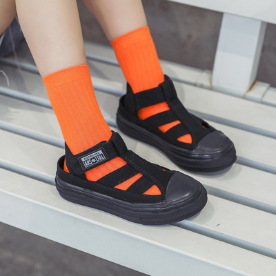 2021夏季新款童鞋韩版儿童潮牌糖果色镂空帆布罗马凉鞋男女童凉鞋