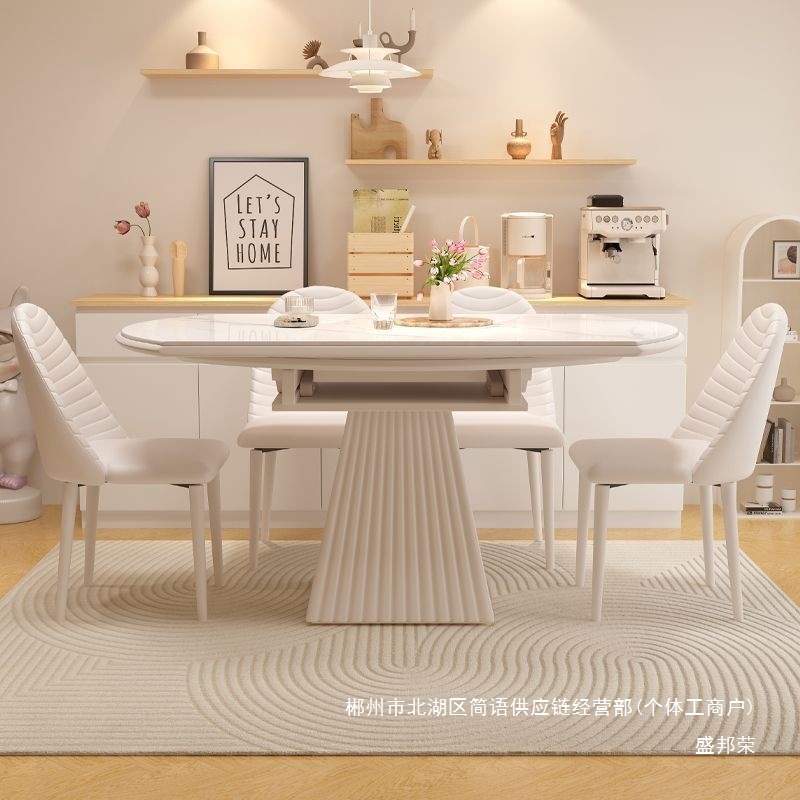 Fábrica directa 2026 nueva mesa de comedor de roca de viento crema silla pequeña casa mesa redonda variable moderna simple ligera