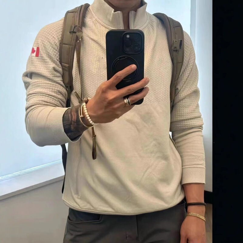 Lulu-style Canadian limited edition spring-summer half-zip textured urban outdoor sports base layer sweatshirt