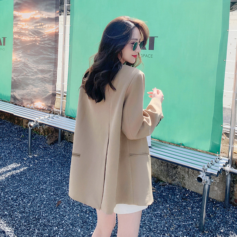 XZ133-women's suit jacket plus size women's clothing fat MM200 kg khaki irregular slit loose suit