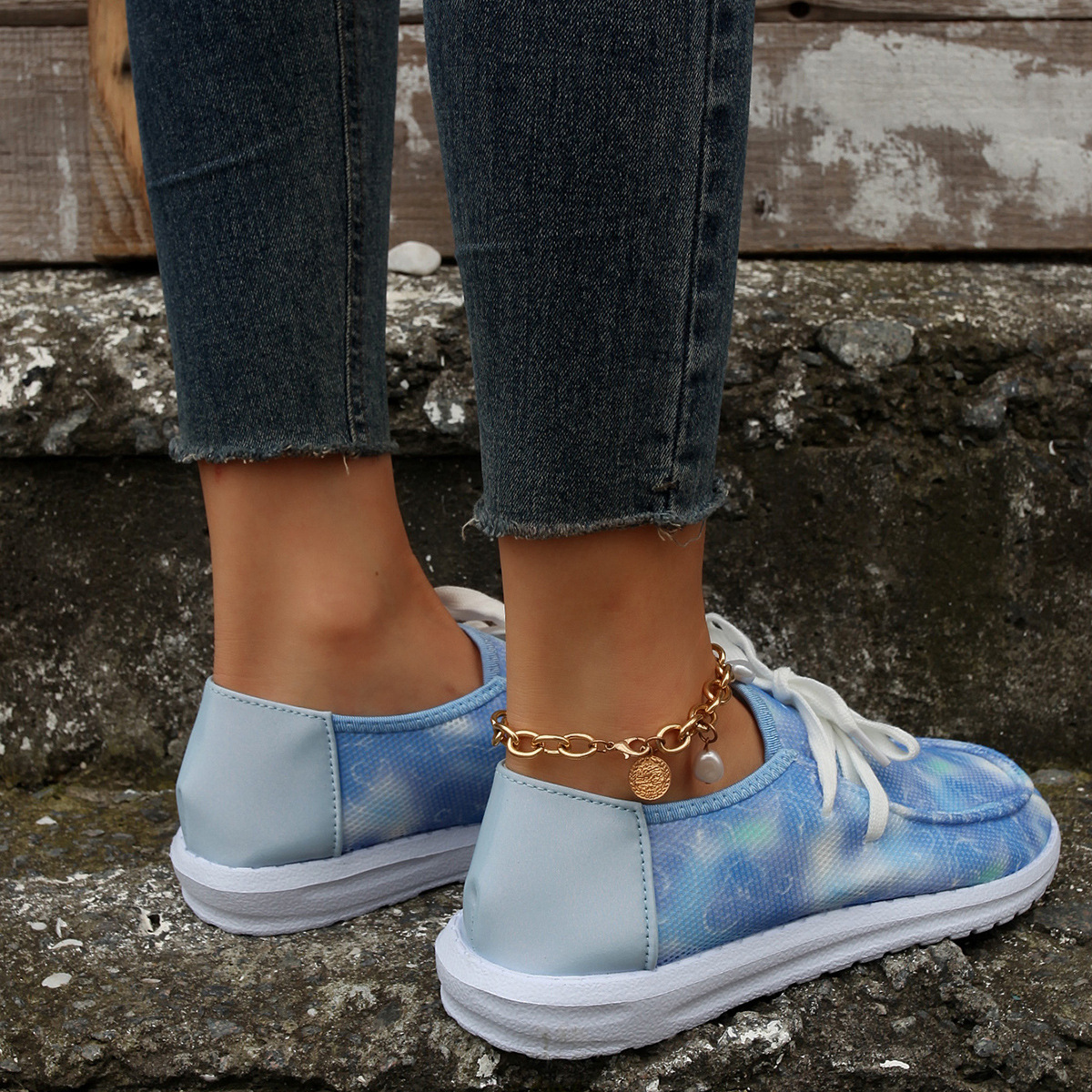 Women's Shoes large size color matching low top shoes flat round head graffiti canvas breathable sneakers _voghion.com