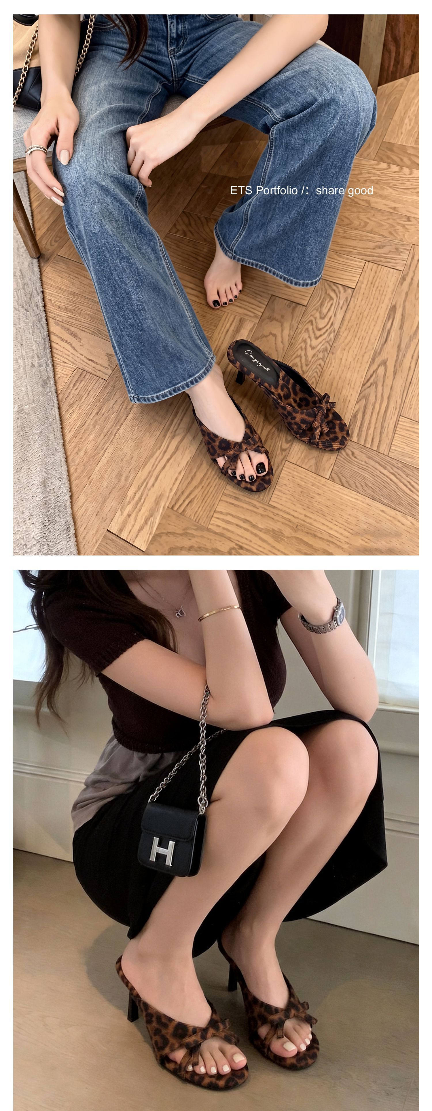 Sandal cao gót nữ hở mũi phong cách Pháp, chất liệu satin họa tiết chấm bi/chấm sóng, gót nhọn 9 cm — Điểm sóng đen, Trang chủ, Điểm sóng trắng chi tiết 28