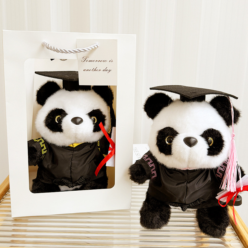 Muñeca de graduación con gorra de doctorado, uniforme, panda, regalo universitario, logo personalizado