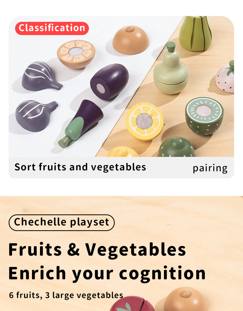 Wooden Early Education Intelligent Simulation 14-piece Tableware Fruit Cutting Play Set Baby Pretend Play Kitchen Toy