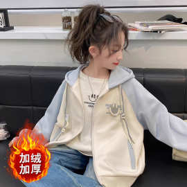 女童加绒外套秋冬款2025新款洋气儿童加厚棒球服中大童冬装上衣