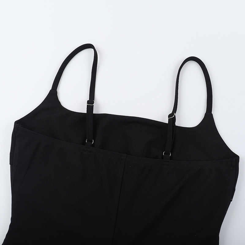 Summer Suspender Sexy Square Neck Lace Trim Slim Fit Slit Sexy Dress