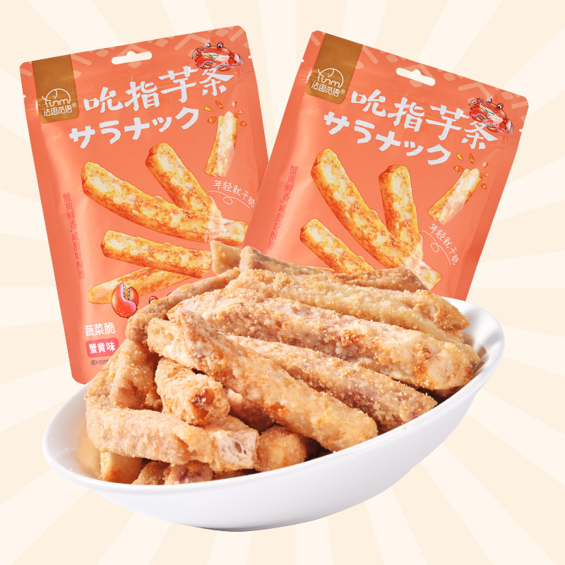 FashiMiyu Finger Taro Crisps with Crab Roe Nori Scallion Flavor Dried Vegetable Crisps in a 100g Bag