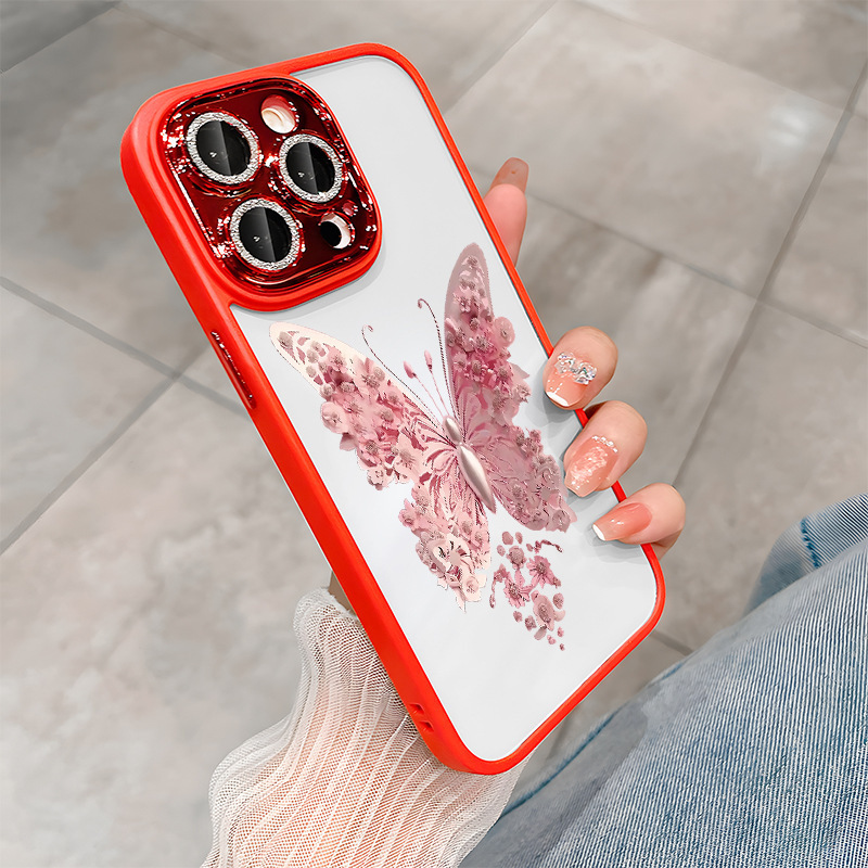 Lämplig för Promax Salon Butterfly-telefonskal till iPhone 15, 3D-damskal med blixtlås och diamantlinsfilm, 13_voghion.com