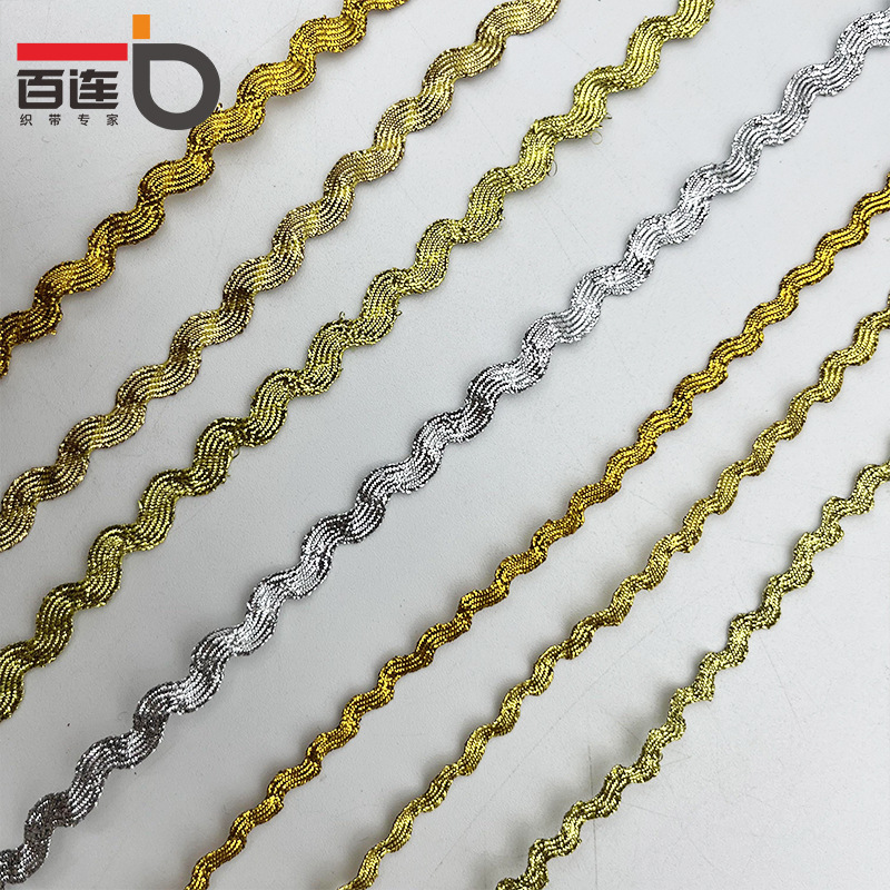 3-5mm oro y plata ola en forma de S borde curvo cortina de cinta de encaje ropa para niños accesorios de la boda accesorios de ropa DIY