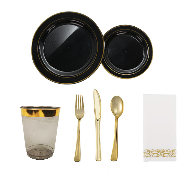 175 unids desechable negro bronceado disco de comida traje de boda vajilla plato de pastel de 7,5 pulgadas Placa de 10 pulgadas