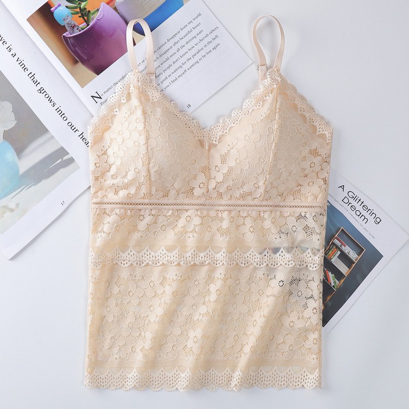 Nueva camisola de encaje francés ropa exterior camisola interior del pecho de las mujeres sexy hermosa espalda anti-exposición Chaleco de fondo
