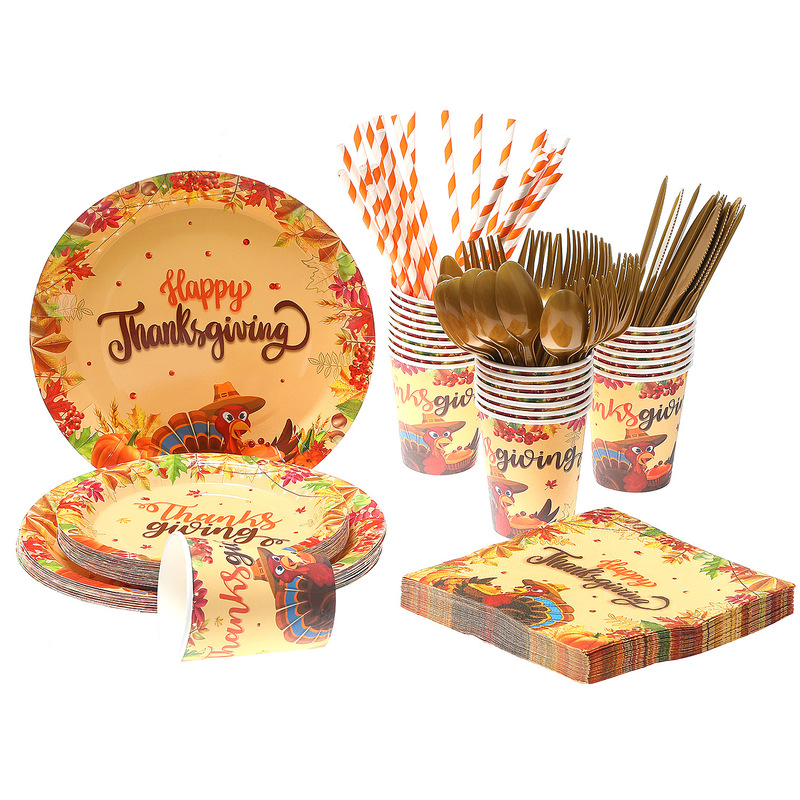Amazon New Thanksgiving Paper Tray Turkey Maple Leaf Thanksgiving Series Various Style Tableware Disposable