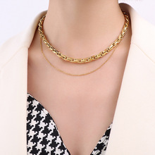 跨境热销项链ins钛钢锁链颈链镀18k真金洗澡不用摘饰品P064