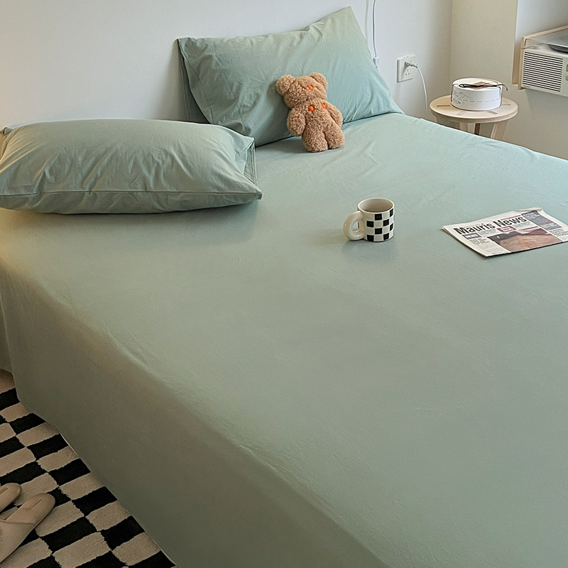 Sábanas de algodón lavado de color sólido de algodón pieza única 100 sábanas de algodón puro para dormir desnudas cama individual dormitorio individual doble traje de tres piezas 3