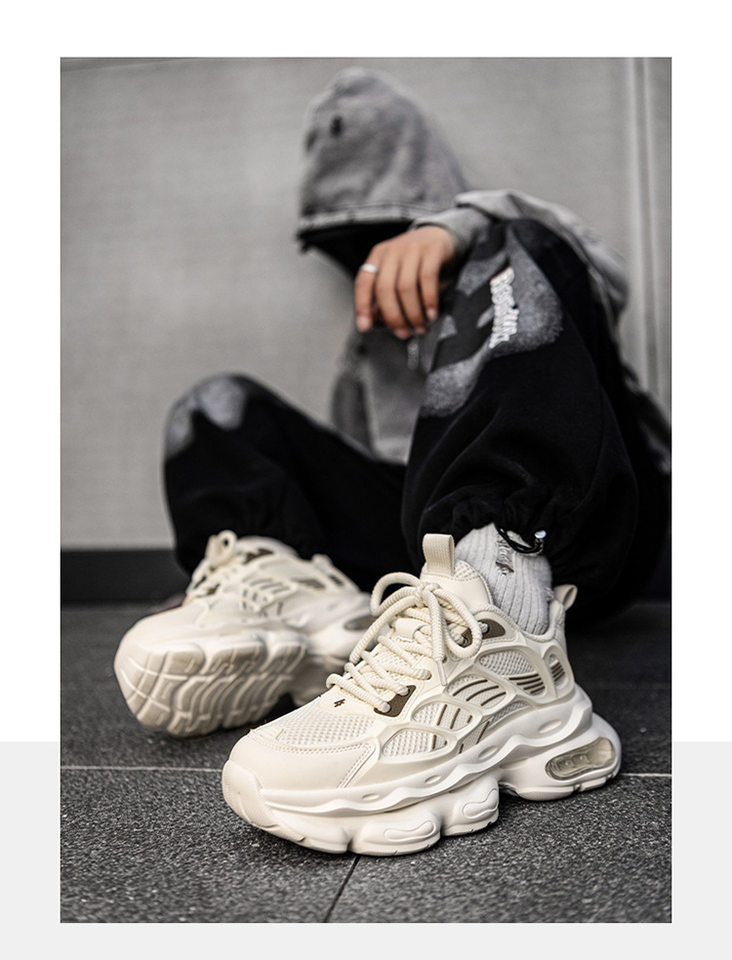Giày sneaker nam cổ thấp buộc dây đế dày bọc da phong cách thời trang, giày thể thao tăng chiều cao — Cà phê ZS-F 8965m, ZS-F8965 Xingka, ZS-F8965 màu đen chi tiết 4
