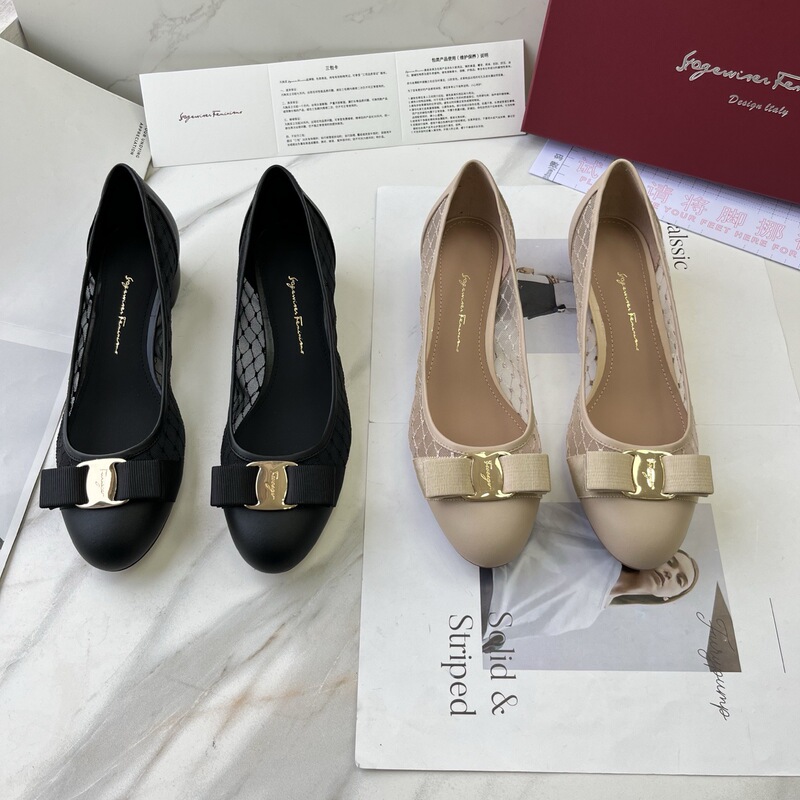 Wanyi Sf Fila Flat Summer Mesh Breathable and Comfortable Work Clothing Women's Flats Round Toe Shallow Mouth Thick Heel Medium Heel Shoes for Women