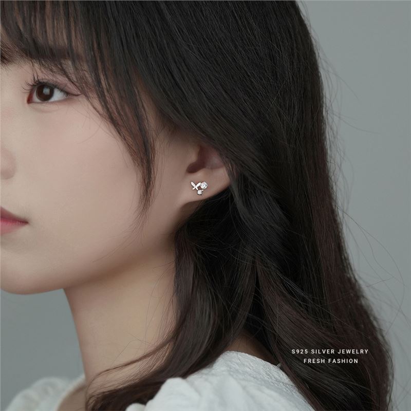 Butterfly Zircon Stud Earrings For Women Elegant Silver Jewellery_voghion.com