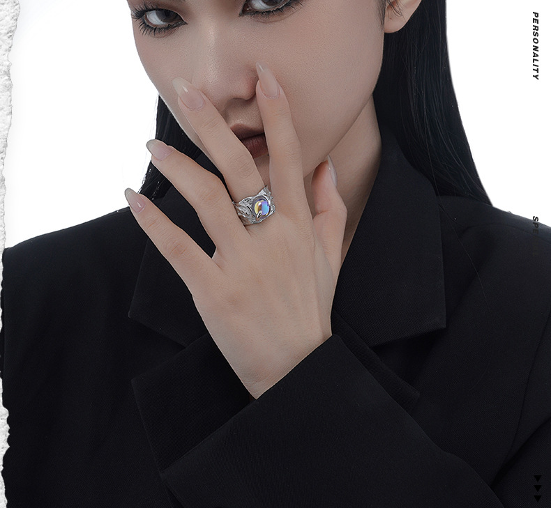 Simple Style Oval Silver Plating Inlay Moonstone Open Ring 1 Piece