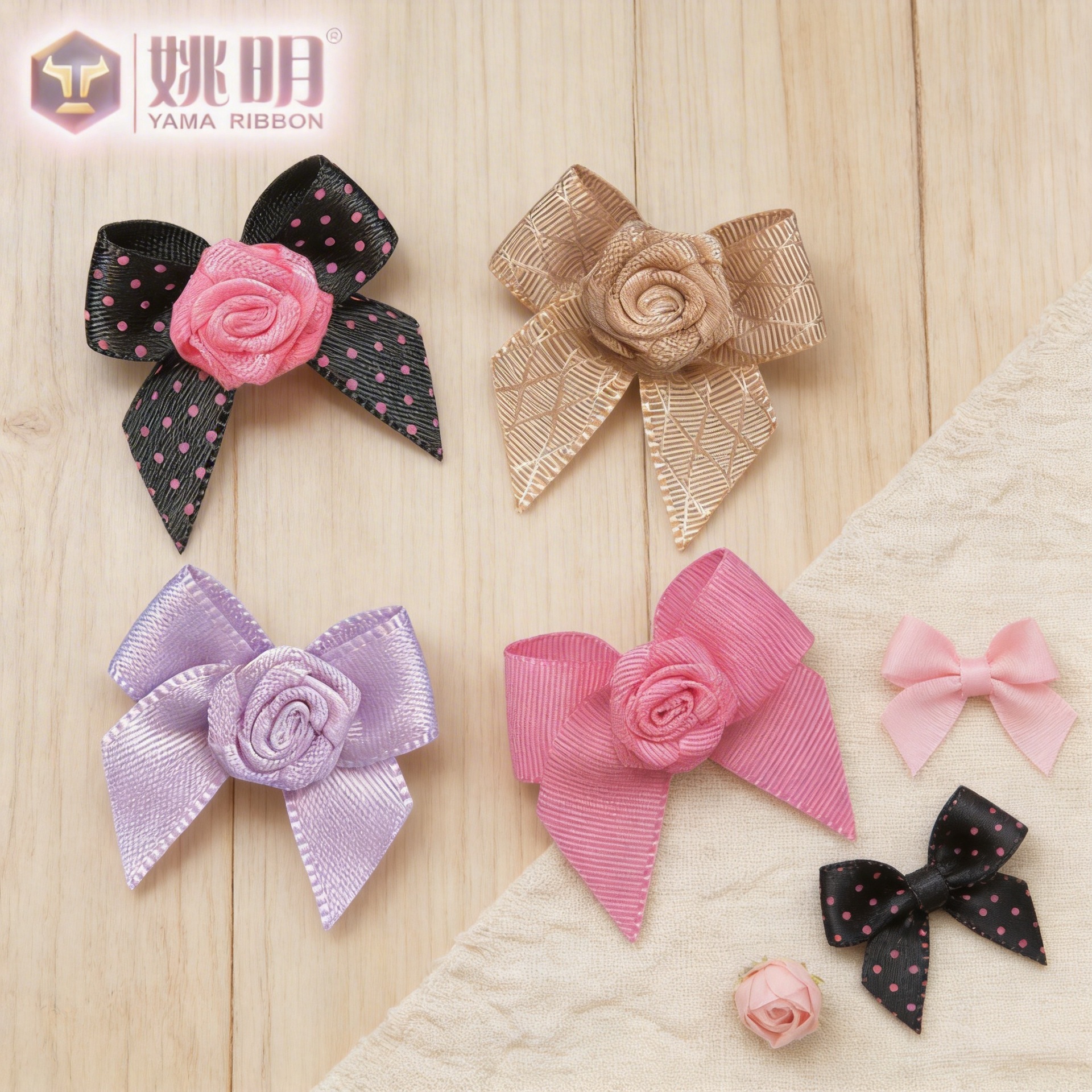 Yao Ming DIY accesorios de ropa interior accesorios para el cabello ropa interior caja de regalo decoración de flores rosa 3 puntos cinta arco