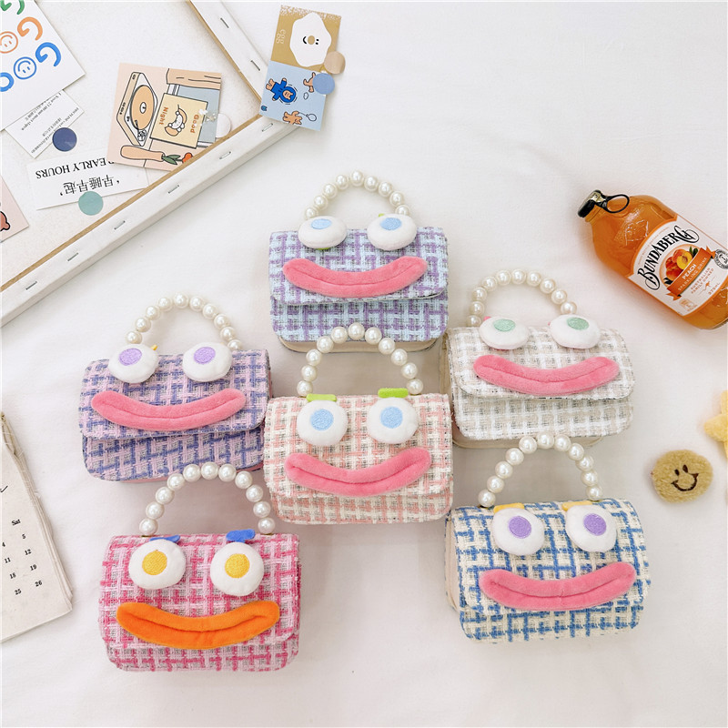 Bolso de perla para niños 2023 nuevo algodón y lino cadena pequeña bolsa cuadrada Linda fea linda chica bolsa decorativa bolsa de mensajero