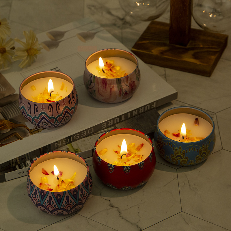 Christmas scented candle wholesale creative tin can dry flower soy wax bedroom scented candle cup souvenir