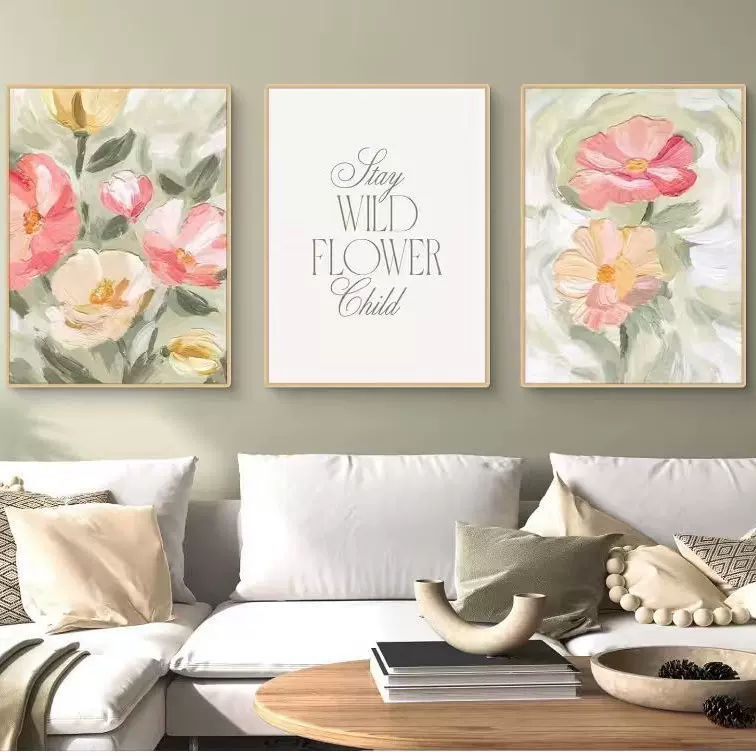 三联帆布画客厅卧室床头画芯高清油画布中国风装饰画挂画客户定制