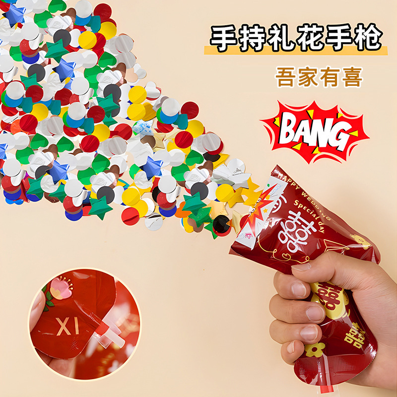 Boda de regalo de regalo de mano pistola de regalo de boda compromiso de familia foto props spraying de arroz suministros de boda